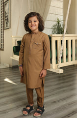 SUMMER'22 BOYS SEMI FORMAL STYLING KAMEEZ SHALWAR LIGHT BROWN
