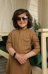 SUMMER'22 BOYS SEMI FORMAL STYLING KAMEEZ SHALWAR LIGHT BROWN