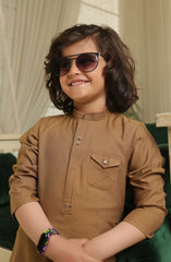 SUMMER'22 BOYS SEMI FORMAL STYLING KAMEEZ SHALWAR LIGHT BROWN
