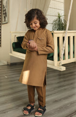 SUMMER'22 BOYS SEMI FORMAL STYLING KAMEEZ SHALWAR LIGHT BROWN