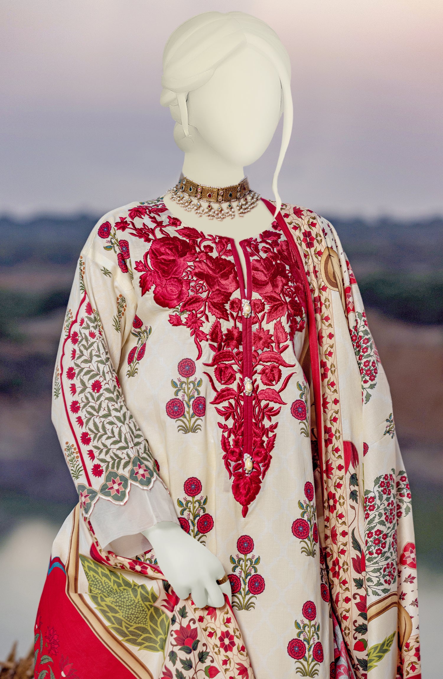 WOMEN ETHNIC ELEGANCE EMBROIDERED PRINTED CAMBRIC 3PC UNSTITCHED