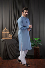 MEN KURTA SEMI FORMAL BLUE (6633878257838)