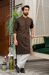 MEN KURTA PLAIN DARK BROWN