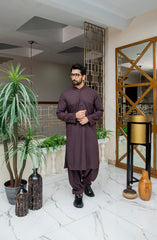 MEN KAMEEZ SHALWAR PLAIN MAROON TEXTURE