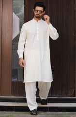 EID FESTIVE'22 MEN KAMEEZ SHALWAR PLAIN CREAM