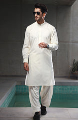 SUMMER'23 MEN KAMEEZ SHALWAR PLAIN CREAM