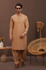 FESTIVE'23 MEN KAMEEZ SHALWAR PLAIN BROWN