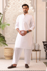 EID FESTIVE'22 MEN KAMEEZ SHALWAR PLAIN EGG WHITE