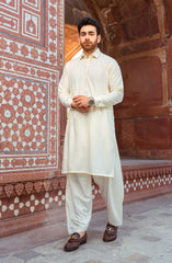 EID FESTIVE'22 MEN KAMEEZ SHALWAR PLAIN CREAM