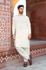 EID FESTIVE'22 MEN KAMEEZ SHALWAR PLAIN CREAM