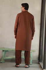 SUMMER'23 MEN KAMEEZ SHALWAR PLAIN BROWN