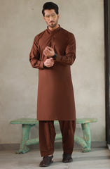 SUMMER'23 MEN KAMEEZ SHALWAR PLAIN BROWN
