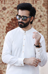 FESTIVE'23 MEN KAMEEZ SHALWAR PLAIN OFF WHITE
