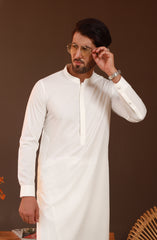 FESTIVE'23 MEN KAMEEZ SHALWAR PLAIN OFF WHITE