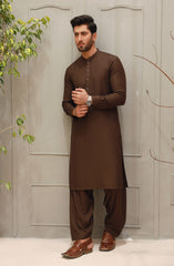 WINTER'22 MEN KAMEEZ SHALWAR PLAIN DARK BROWN