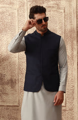 WINTER'22 MEN FORMAL PLAIN WAISTCOAT DARK BLUE