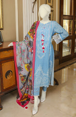 SUMMER'22 CHINESE FAN EMBROIDERED DIGITAL PRINTED LAWN 3PC UNSTITCHED