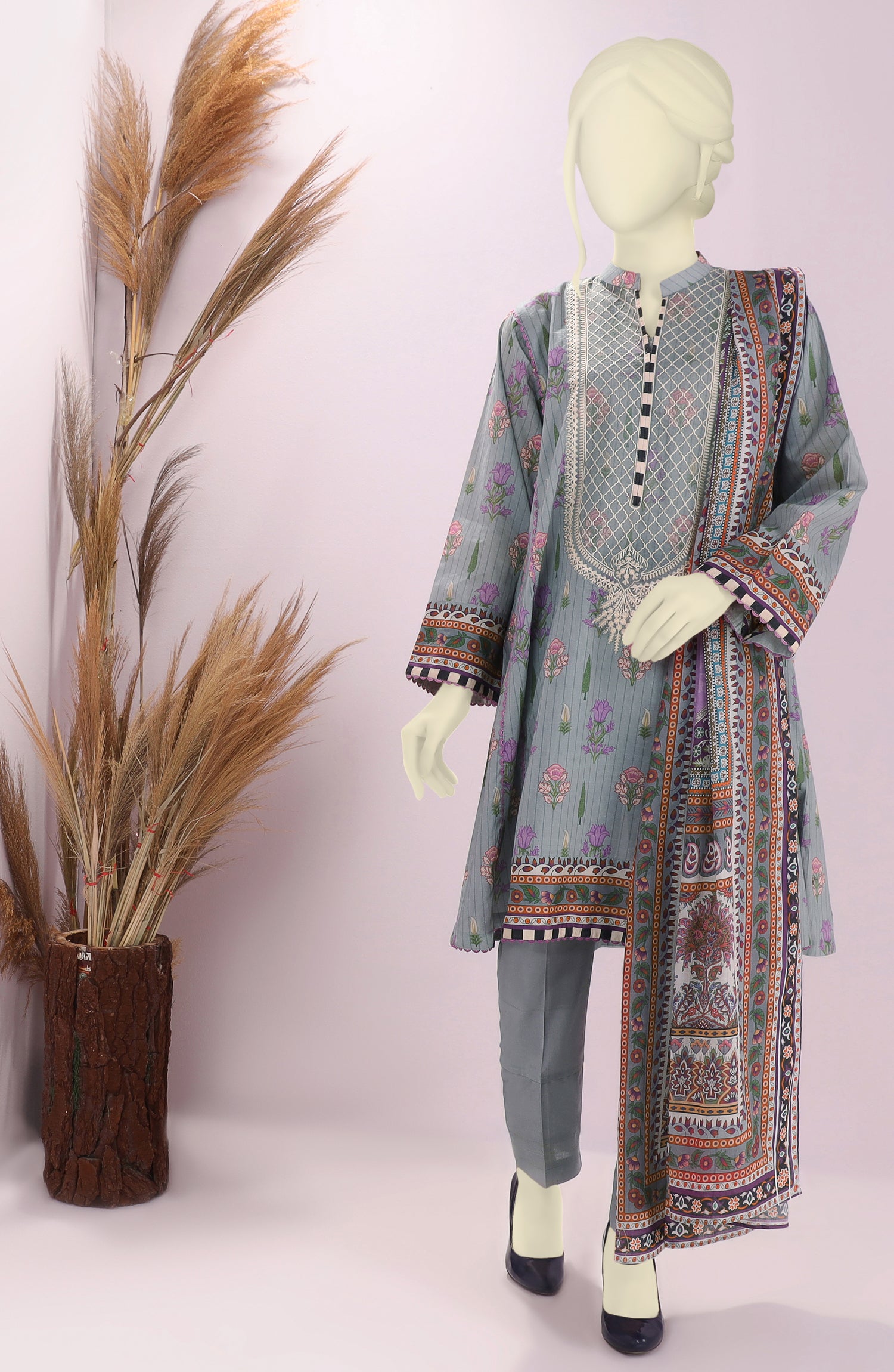 PRE WINTER'22 SAHL EMBROIDERED DIGITAL PRINTED CAMBRIC STITCHED 3PC SUIT