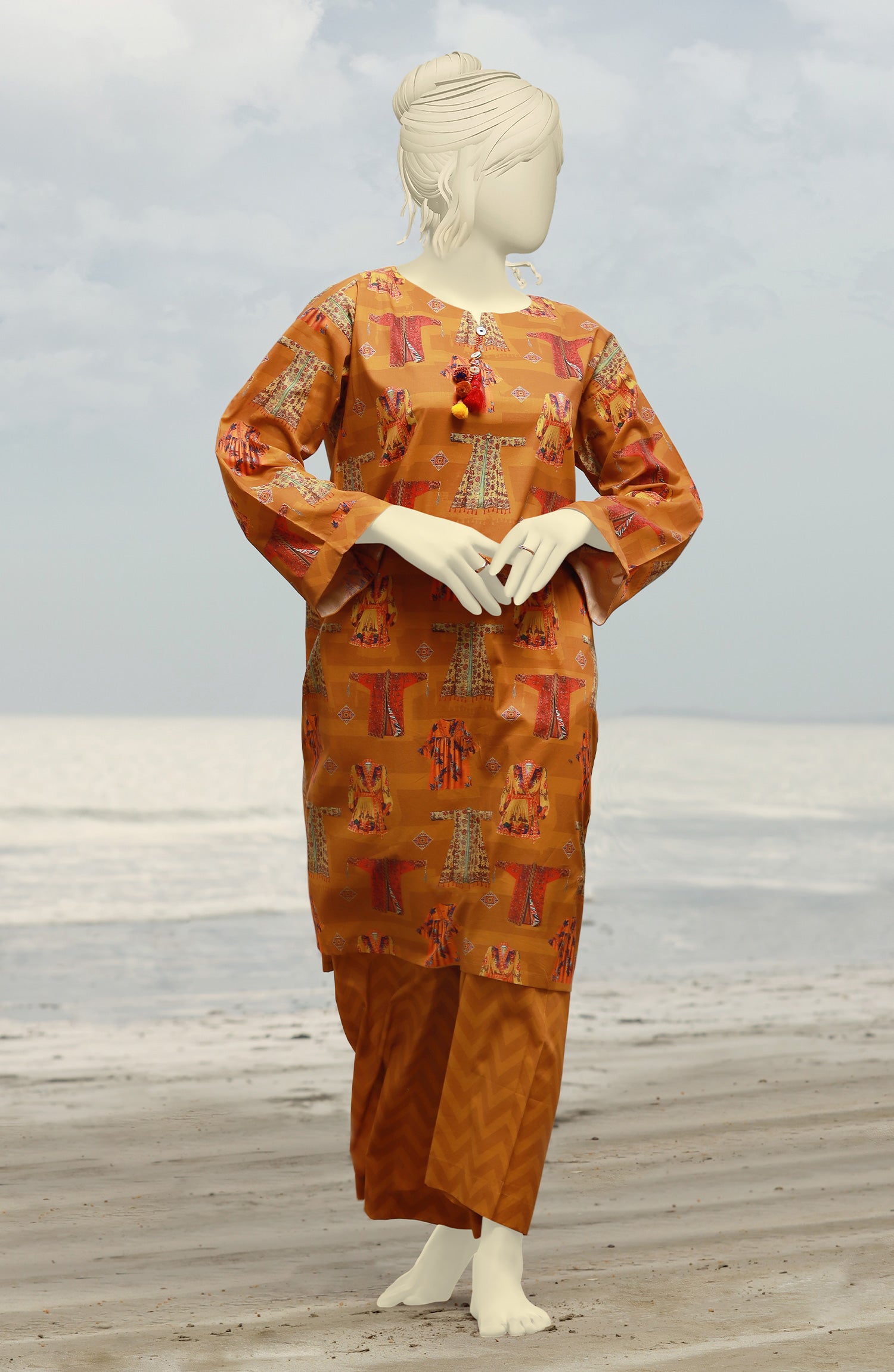 SUMMER'23 DECORATED KAFTAN STITCHED 2PC SUIT