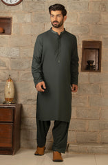 MEN EMBROIDERY KAMEEZ SHALWAR DARK GREEN (6965579382958)
