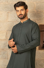 MEN EMBROIDERY KAMEEZ SHALWAR DARK GREEN (6965579382958)